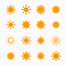 Orange Sun Symbols Set, Vector Design Elements