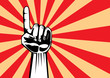 Pointing hand to top on red retro style background.
