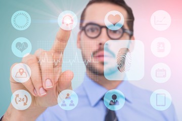 Poster - Composite image of businessman with glasses pointing something