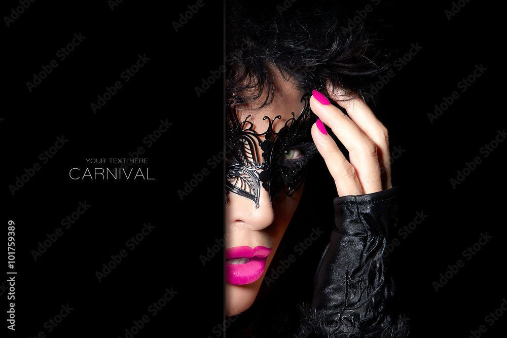 High Fashion Model in Creative Masquerade Eye Makeup - obrazy, fototapety, plakaty 