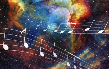 Leinwandbilder - music note and Space and stars with abstrtact color background.