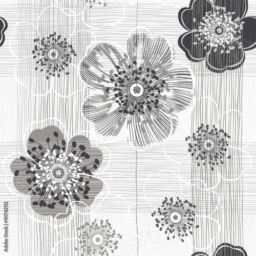 Naklejka dekoracyjna Powtarzający się rysunkowy kwiatowy wzór