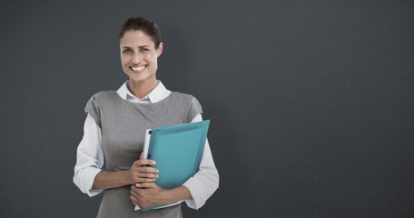 Sticker - Portrait of smiling businesswoman holding files