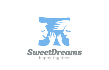 Poster - couple sleeping on pillow logo design vector icon negative space