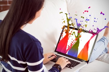 Poster - Composite image of pink paint splashes and drops