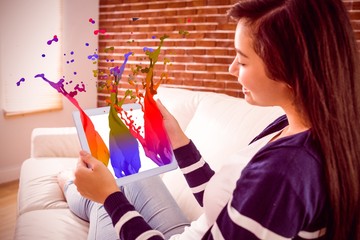 Poster - Composite image of pink paint splashes and drops