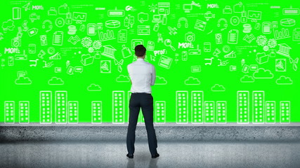 Poster - Businessman looking at green interface