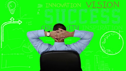 Poster - Businessman sitting and looking at green interface