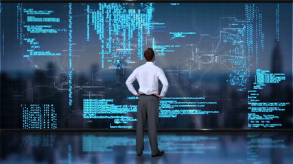 Poster - Businessman coding on tech interface