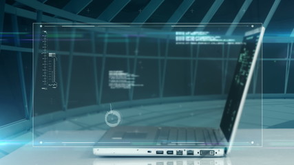 Poster - Hand using laptop with blue interface