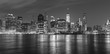 Black and white picture of Manhattan at night, New York City, USA