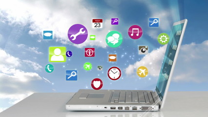 Poster - Colorful icons popping up by laptop