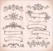 Hand-drawn Graphic Line Elements For Scrabooking, Love And Wedding Theme.
