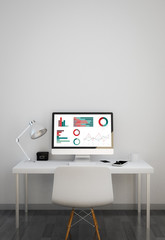 Poster - clean workspace with finances results on computer