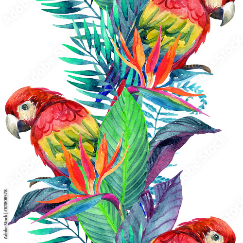 papugi-akwarela-z-tropikalnych-kwiatow-wzor