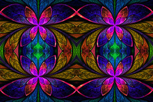 Multicolored Symmetrical Pattern In Stained-glass Window Style.