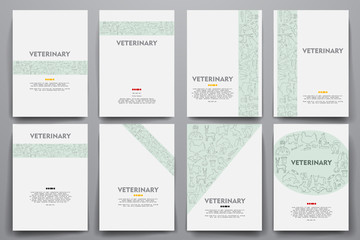 Corporate identity vector templates set with doodles veterinary theme