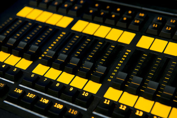 Wall Mural - Sound mixer control panel, closeup.