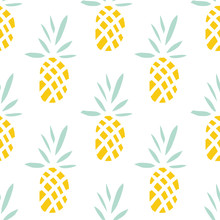 Pineapples On The White Background. Vector Seamless Pattern With Tropical Fruit.