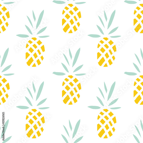 Pineapples on the white background. Vector seamless pattern with tropical fruit.