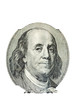 Portrait of Benjamin Franklin on the one hundred dollar bill, isolated on white