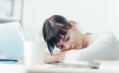 Wall Mural - Woman sleeping on the job