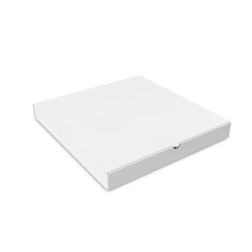 Closed white box of pizza isolated