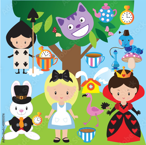 Fotomural Alice in Wonderland vector illustration