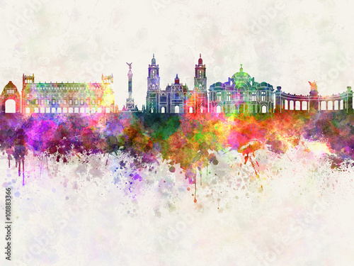 mexico-city-v2-skyline-in-watercolor-background
