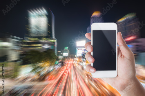 traffic jam in The city lights. Radial blur. Poster