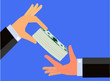 Bribe or payment - Hand handing a bundle of cash to the hand of another person