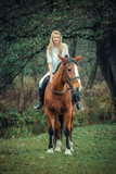 Fototapeta Konie - romantic sensual girl  on a horse in the forest