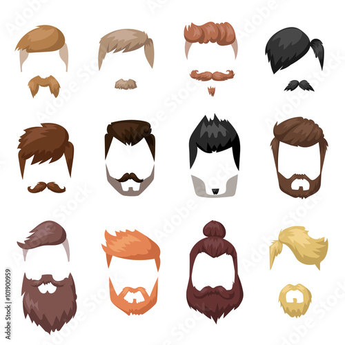 Fotografía Hairstyles beard and hair face cut mask flat cartoon collection