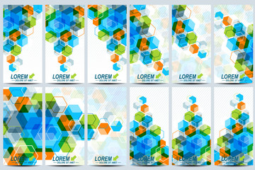 Poster - Set of the vector flyers.  Background with colorful hexagons. Modern design