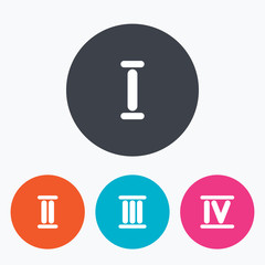 Roman numeral icons. Number one, two, three.