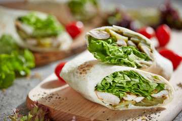 wrap with chicken and lettuce