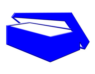 blue three dimensional open box on white background.