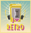 i love retro sign with walkman on postcard or poster. retro vint