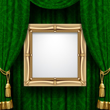 Green Curtain With A Gold Frame