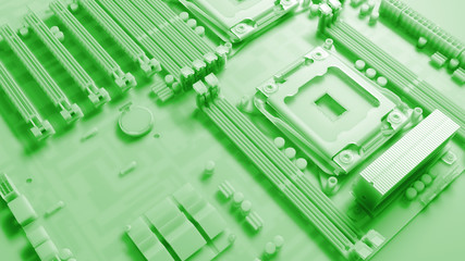 Poster - piece of computer hardware element,  3d render of motherboard circuit