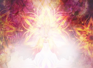 Aufkleber - Beautiful Painting Goddess Woman with ornamental mandala and color abstract background  and desert crackle..