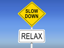 Slow Down - Relx Yellow Road Sign With Sky Background