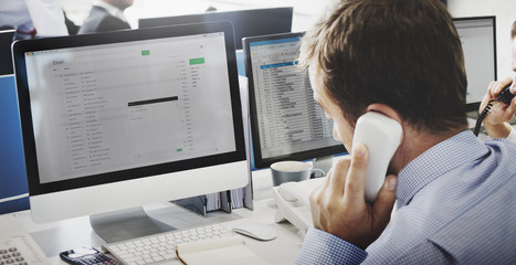 Businessman Using Telephone Corresopndence E-mail Concept