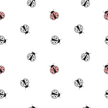 Black White And Red Seamless Vector Pattern Background Illustration With Cute Lovely Ladybug