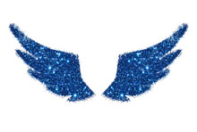 Abstract Wings Of Blue Glitter On White Background - Interesting And Beautiful Element For Your Design