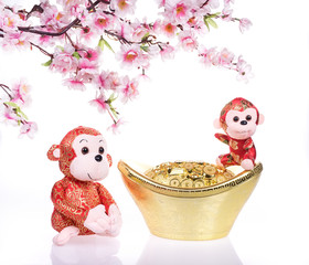 chinese lunar new year ornaments toy of monkey on festive backgr