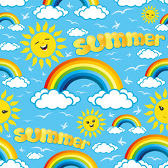 Poster - Rainbows pattern for seamless background.