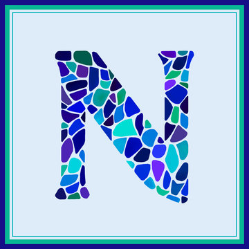 N letter - Green Watercolor mosaic - vector Illustration