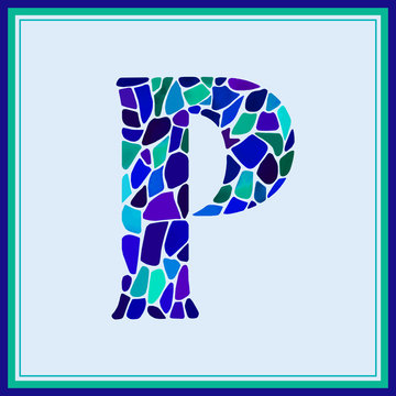 P letter - Green Watercolor mosaic - vector Illustration