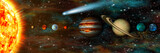 Fototapeta Kosmos - Realistic Solar System, planets in a row, ultra-widescreen